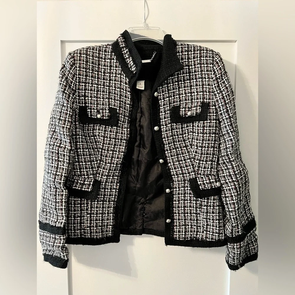 Black & White Tweed Silver Buttons Blazer Jacket Size 10 - Picture 2 of 9